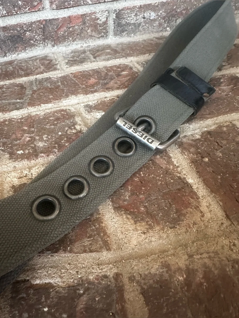 VTG Diesel Canvas Grommet Belt Leather Trim Y2K Utility